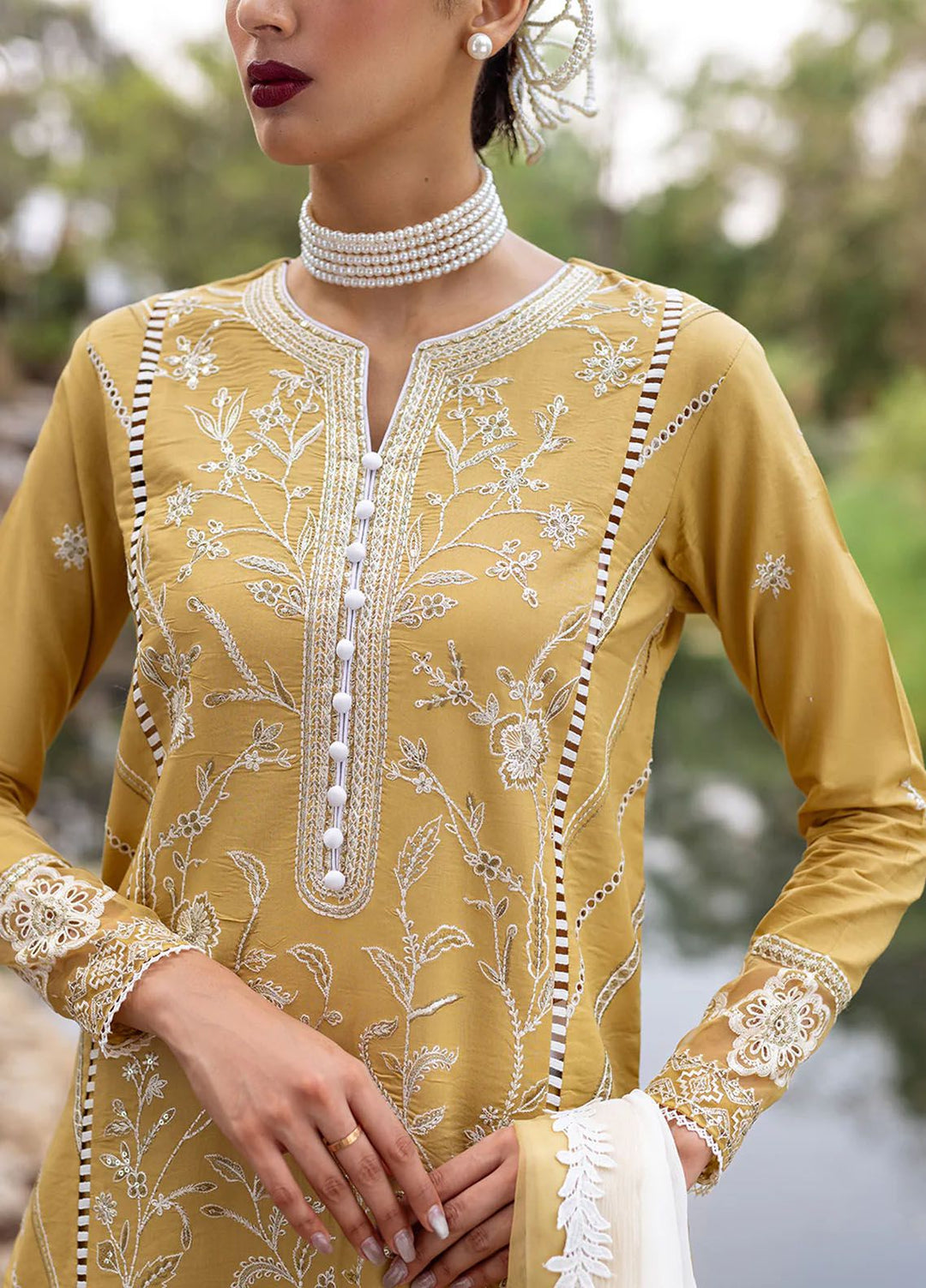 Dahlia by Roheenaz Embroidered Lawn Suits Unstitched 3 Piece RNZ24D D-02A Forsythia - Summer Collection
