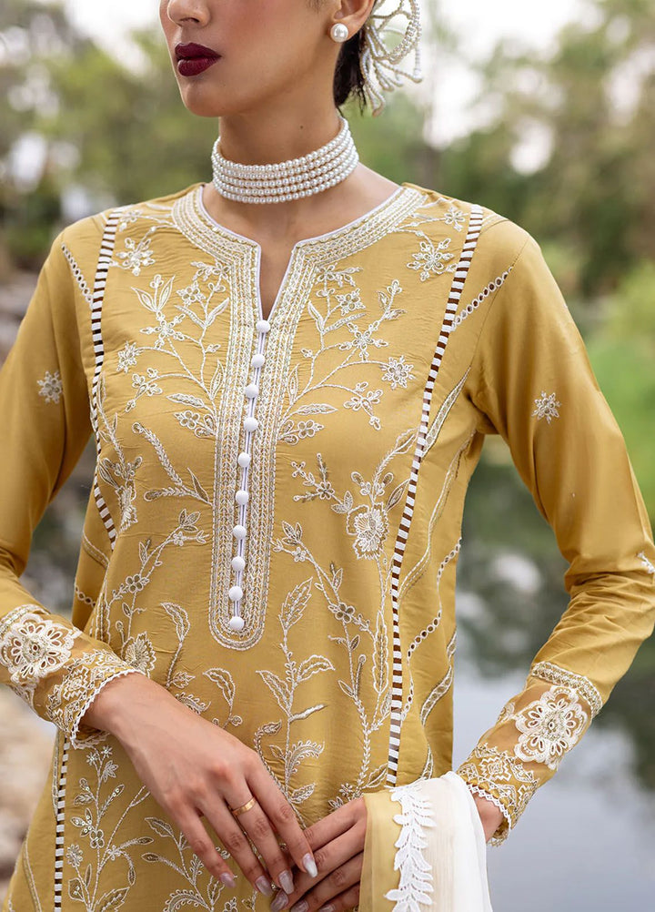 Dahlia by Roheenaz Embroidered Lawn Suits Unstitched 3 Piece RNZ24D D-02A Forsythia - Summer Collection