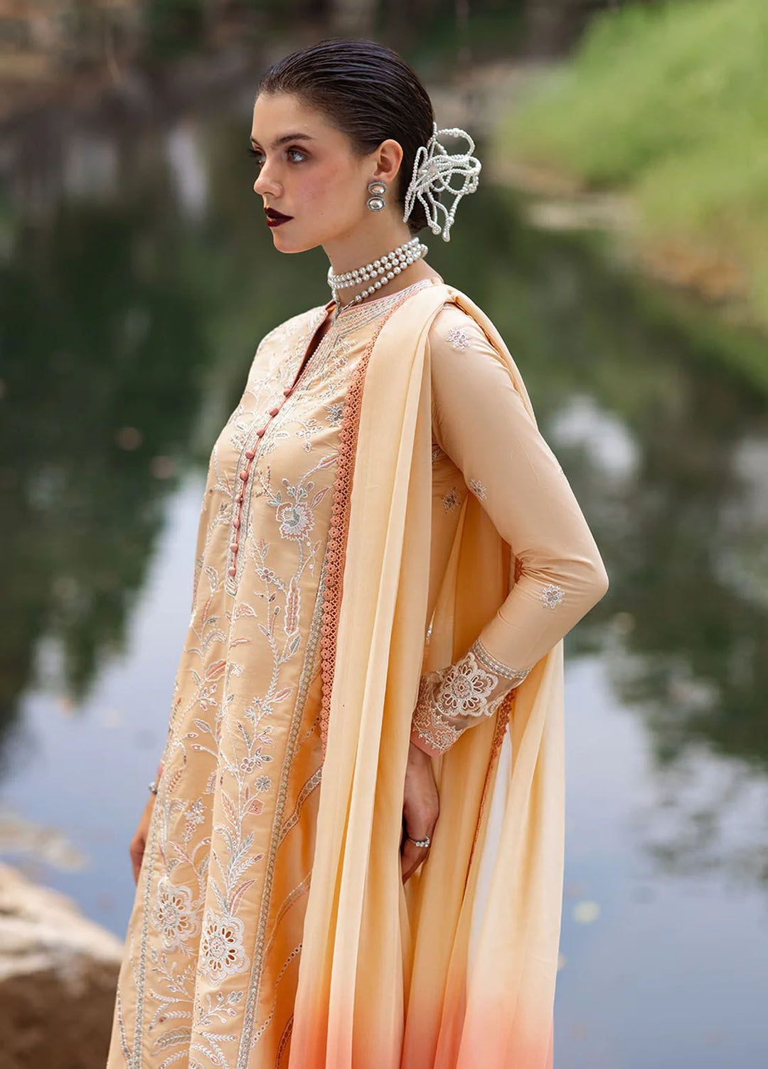 Dahlia by Roheenaz Embroidered Lawn Suits Unstitched 3 Piece RNZ24D D-02B Magnolia - Summer Collection