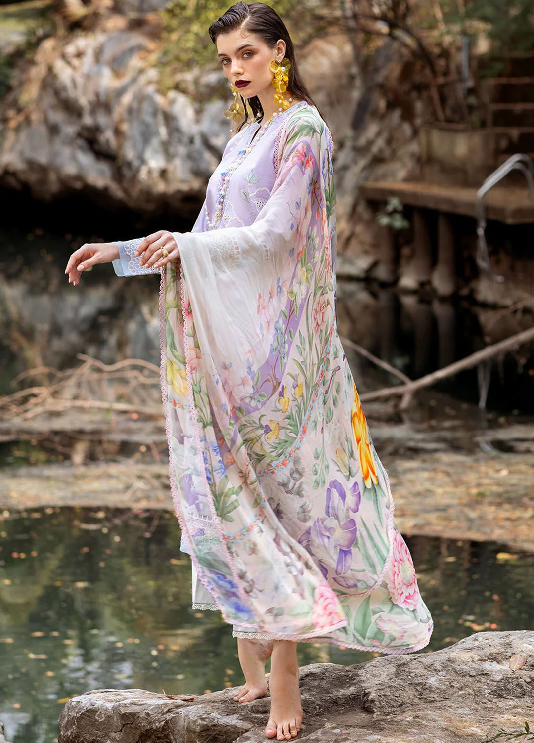 Dahlia by Roheenaz Embroidered Lawn Suits Unstitched 3 Piece RNZ24D D-03B Iris - Summer Collection