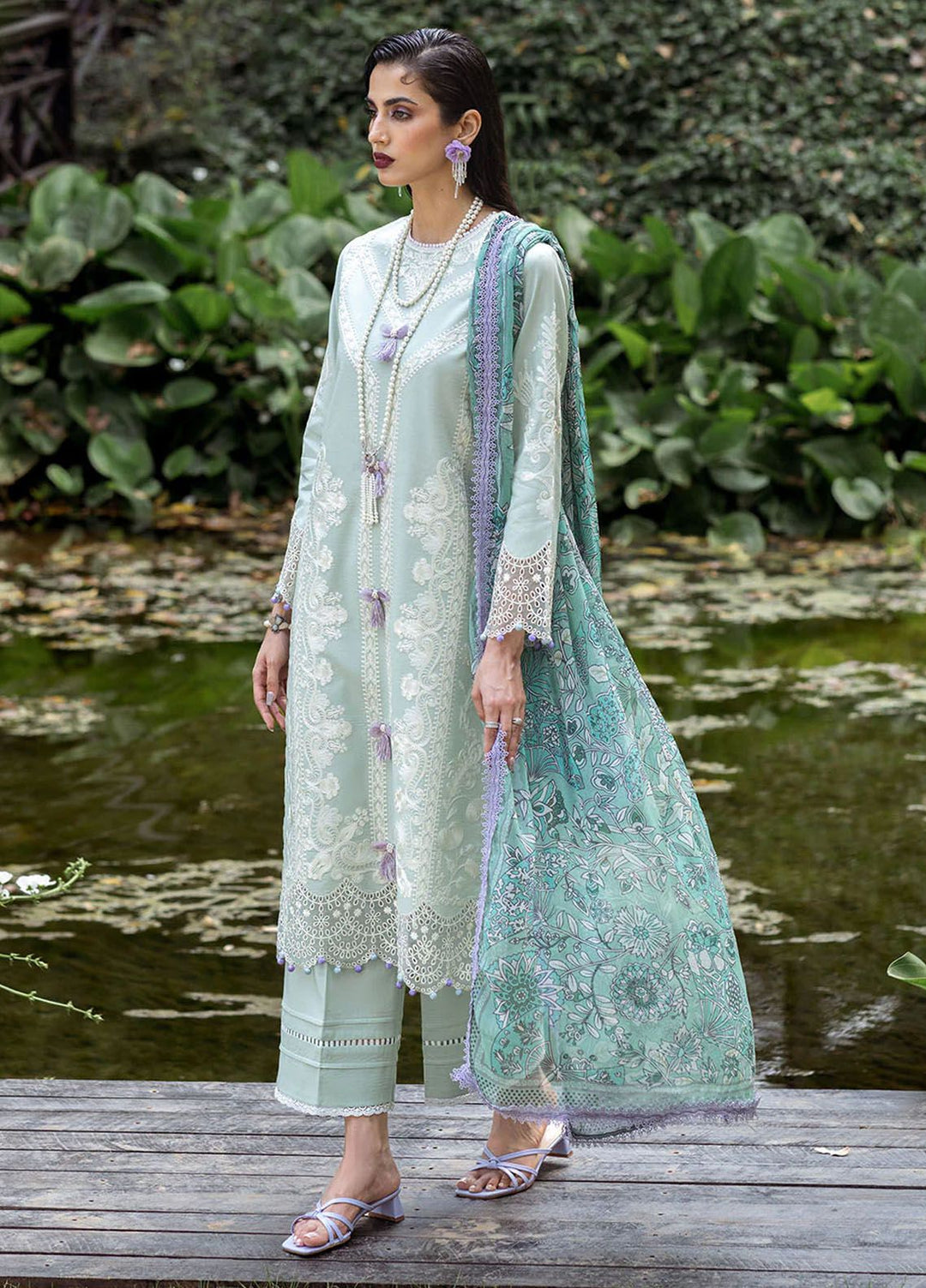 Dahlia by Roheenaz Embroidered Lawn Suits Unstitched 3 Piece RNZ24D D-05A Gardenia - Summer Collection