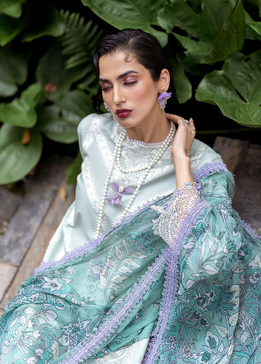 Dahlia by Roheenaz Embroidered Lawn Suits Unstitched 3 Piece RNZ24D D-05A Gardenia - Summer Collection