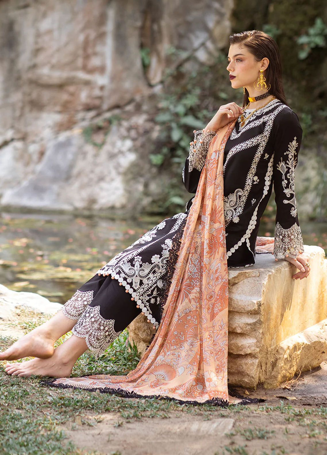 Dahlia by Roheenaz Embroidered Lawn Suits Unstitched 3 Piece RNZ24D D-05B Celandine - Summer Collection