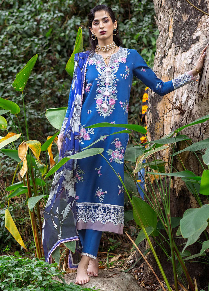 Dahlia by Roheenaz Embroidered Lawn Suits Unstitched 3 Piece RNZ24D D-07A Bluebell - Summer Collection