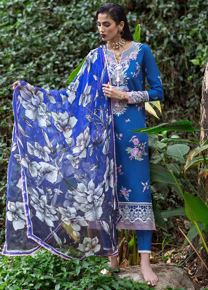 Dahlia by Roheenaz Embroidered Lawn Suits Unstitched 3 Piece RNZ24D D-07A Bluebell - Summer Collection