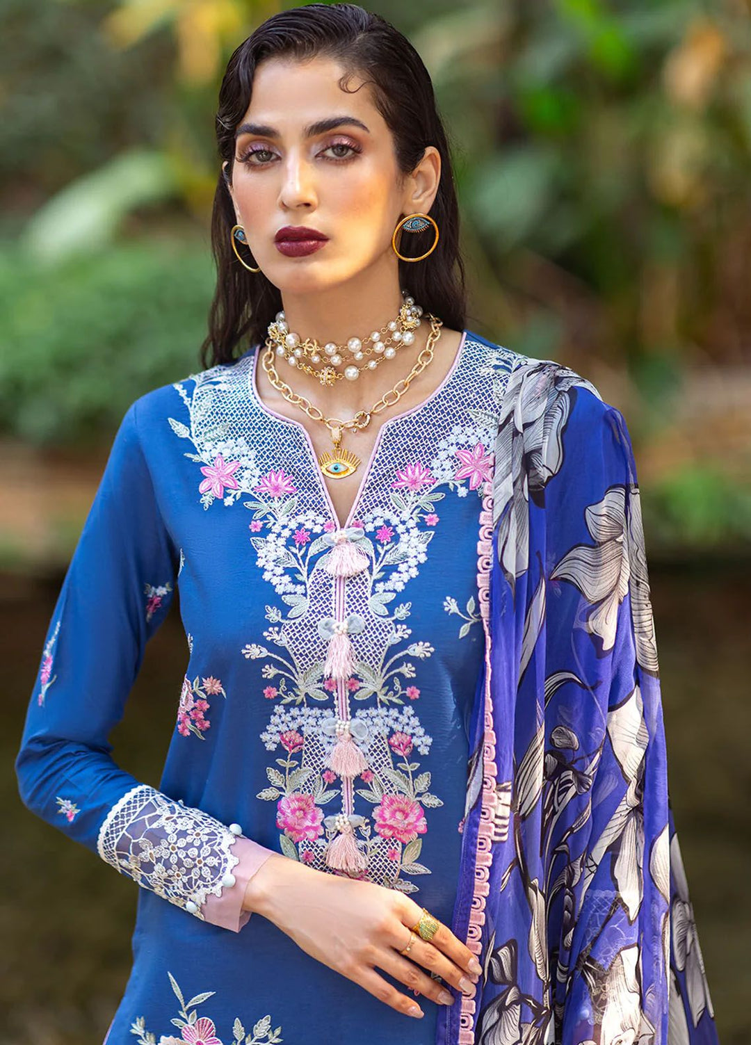 Dahlia by Roheenaz Embroidered Lawn Suits Unstitched 3 Piece RNZ24D D-07A Bluebell - Summer Collection