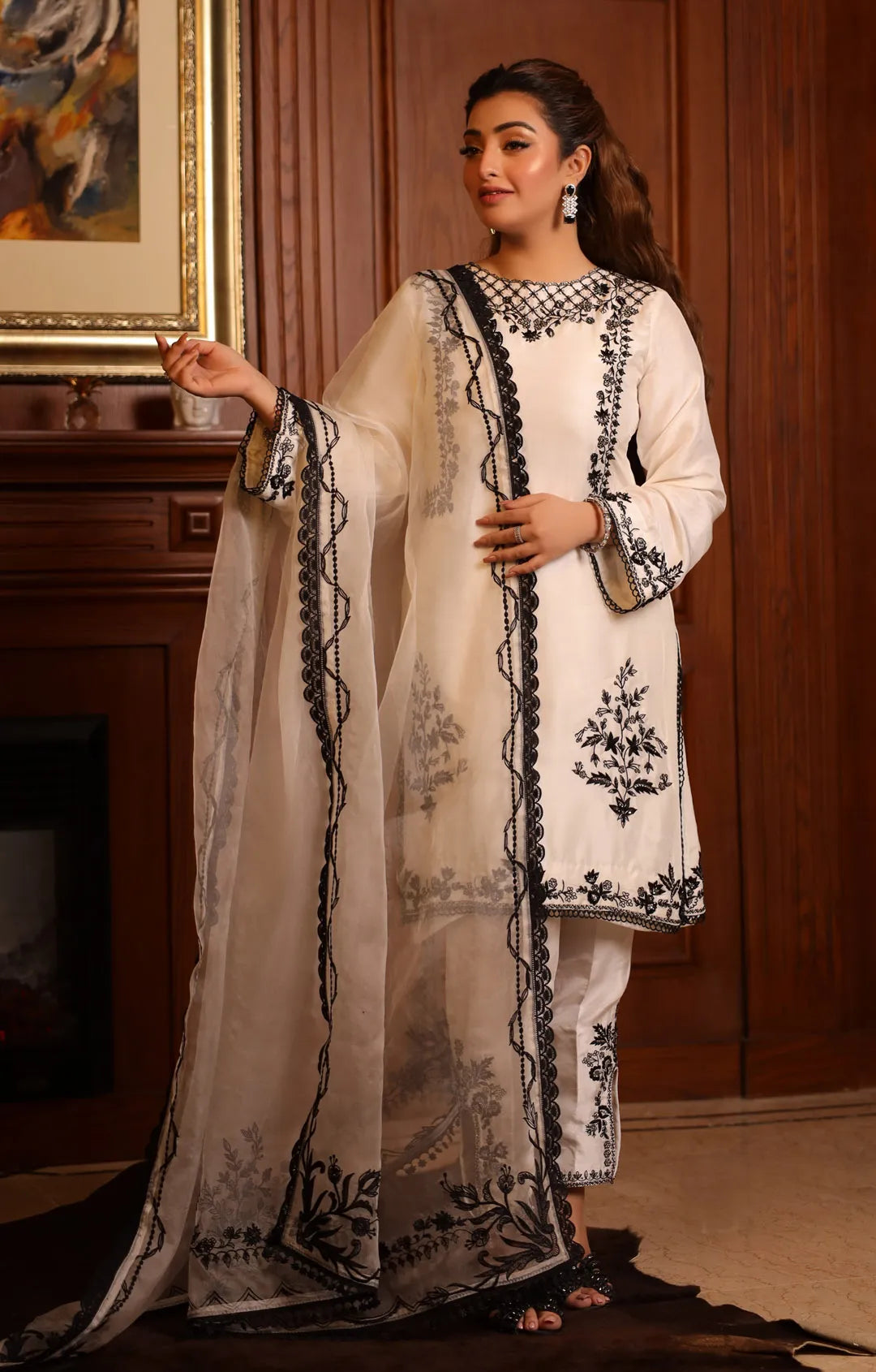 Nadia Khan Pret Embroidered Raw Silk 3 Piece Daisy White