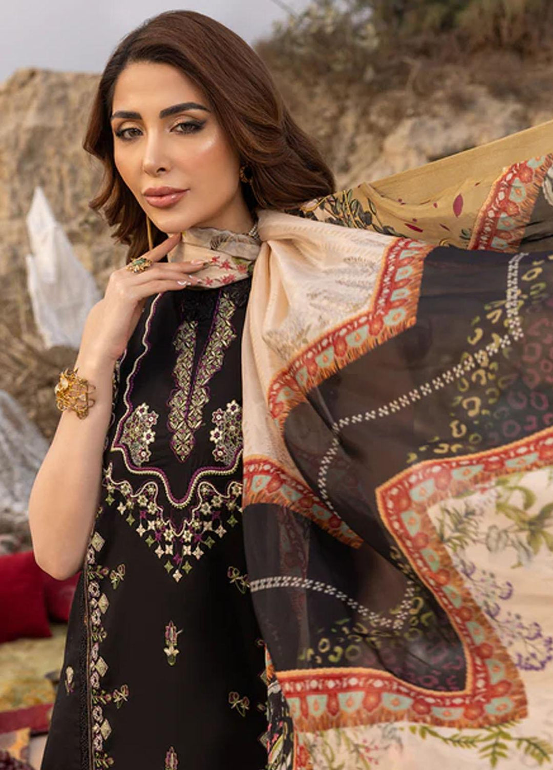 Dareen By Izel Embroidered Lawn Suits Unstitched 3 Piece IZL23D Aashna - Luxury Collection