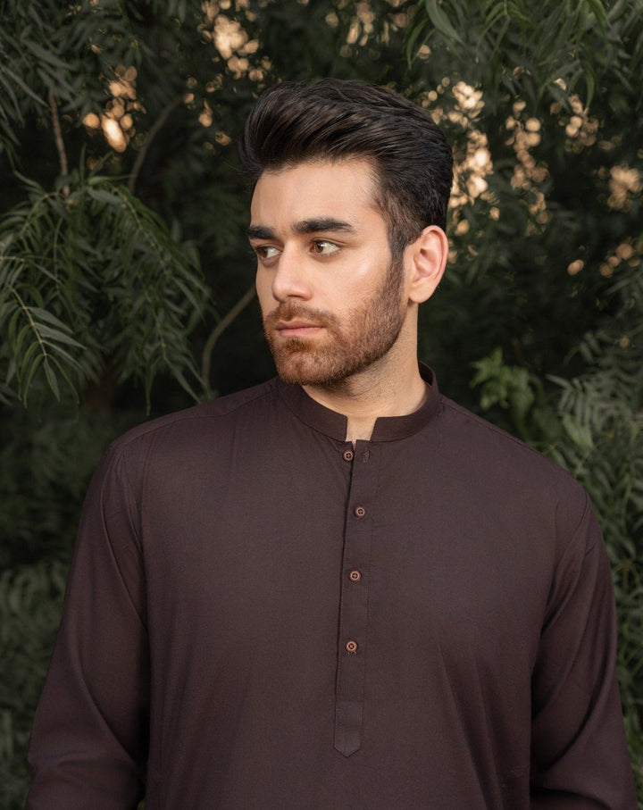 Muraqsh Ready To Wear Solids Cotton Men Dark Brown Kurta Trouser/Shalwar MUR-CBKTHL - Summer Collection
