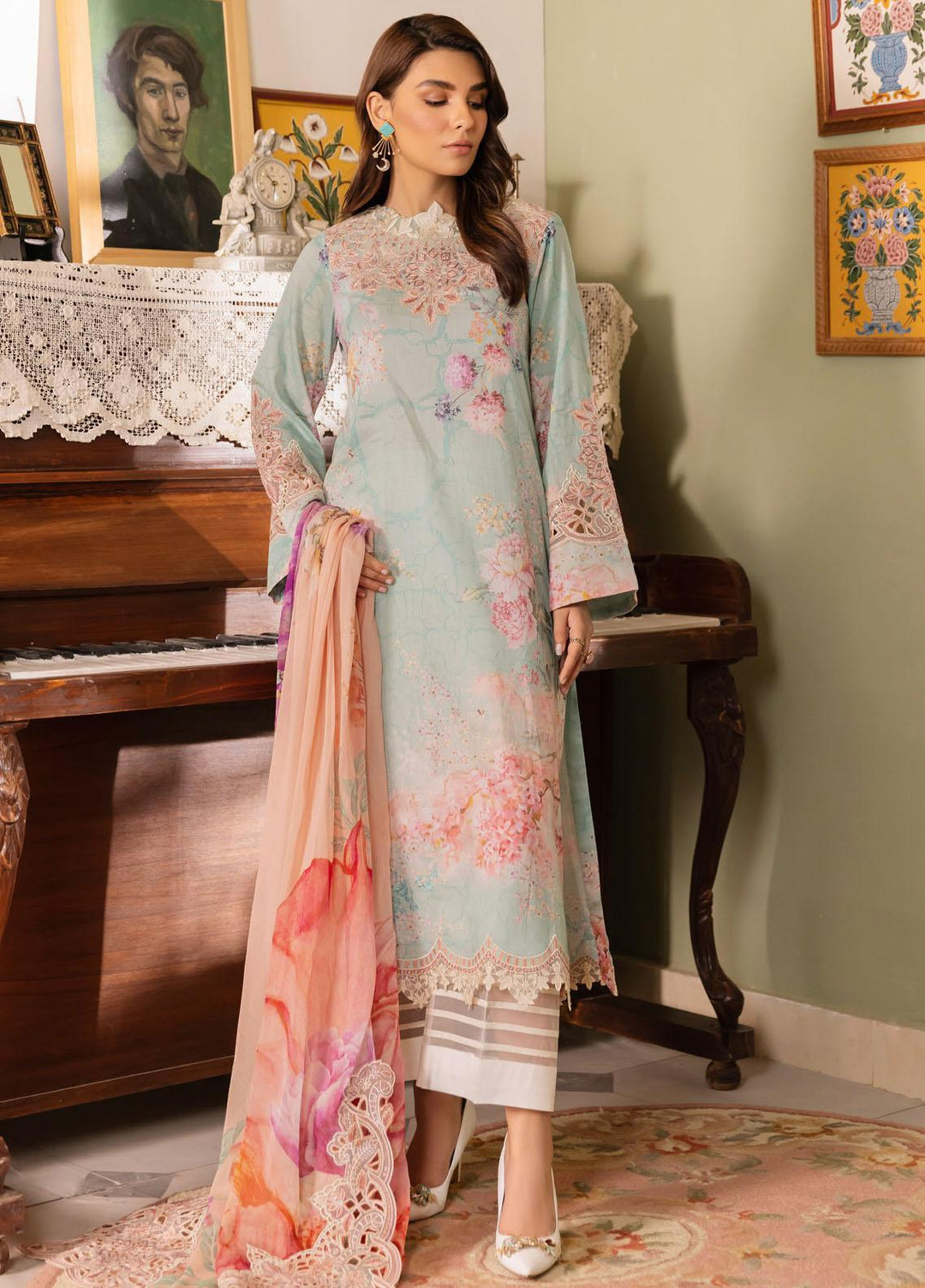 Dastaan By Iznik Embroidered Lawn Suits Unstitched 3 Piece IZ23D IDL-10 Manha - Summer Collection