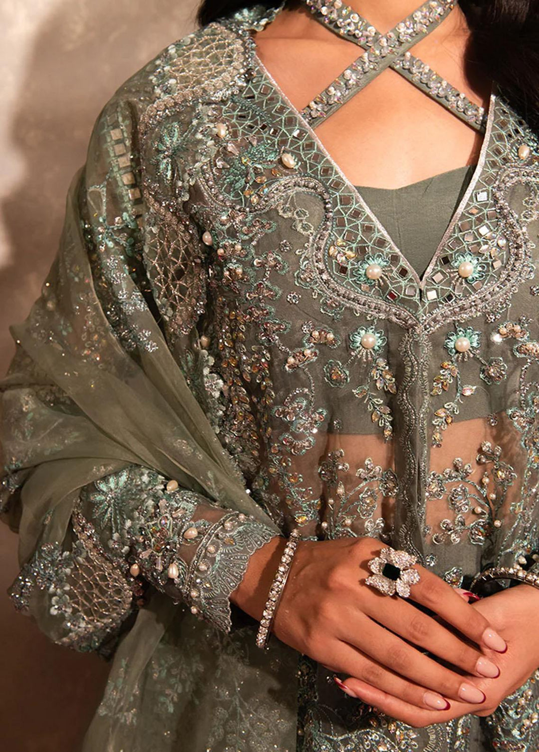 Dastaan By Maria Osama Khan Embroidered Organza Suits Unstitched 3 Piece Mehr - Luxury Collection