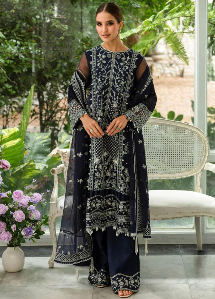 Dastaan By Meeral Embroidered Organza Suits Unstitched 3 Piece MRL24D Neelam - Formal Collection