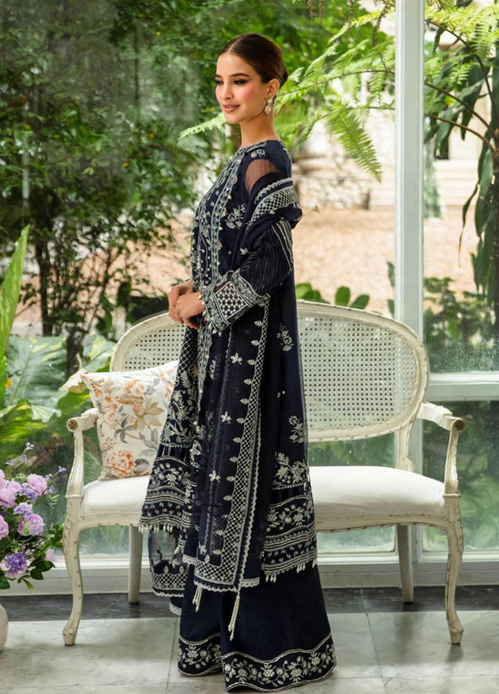 Dastaan By Meeral Embroidered Organza Suits Unstitched 3 Piece MRL24D Neelam - Formal Collection