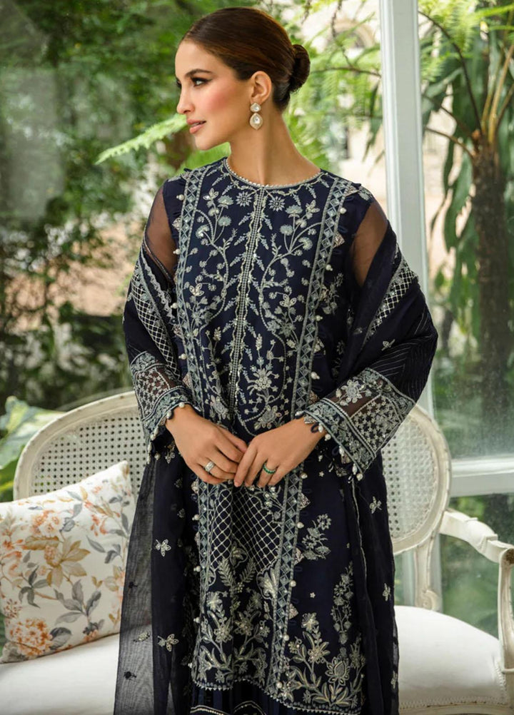 Dastaan By Meeral Embroidered Organza Suits Unstitched 3 Piece MRL24D Neelam - Formal Collection