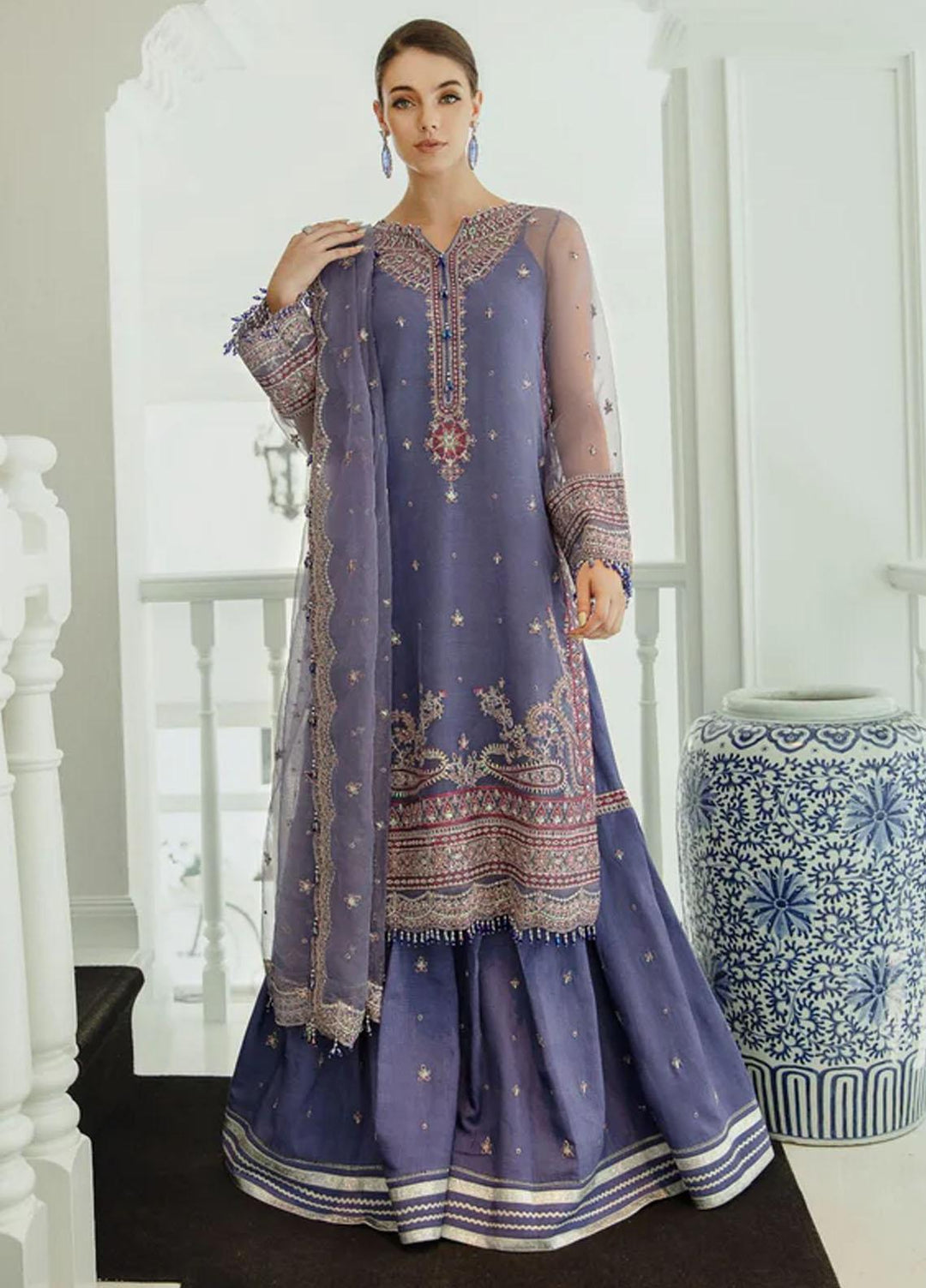 Dastaan By Meeral Embroidered Organza Suits Unstitched 3 Piece MRL24D Rang-e-Sukhn - Formal Collection