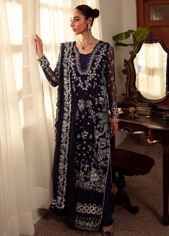 Dastaan By Neeshay Embroidered Chiffon Suit Unstitched 3 Piece NSH24DL Neelam - Formal Collection