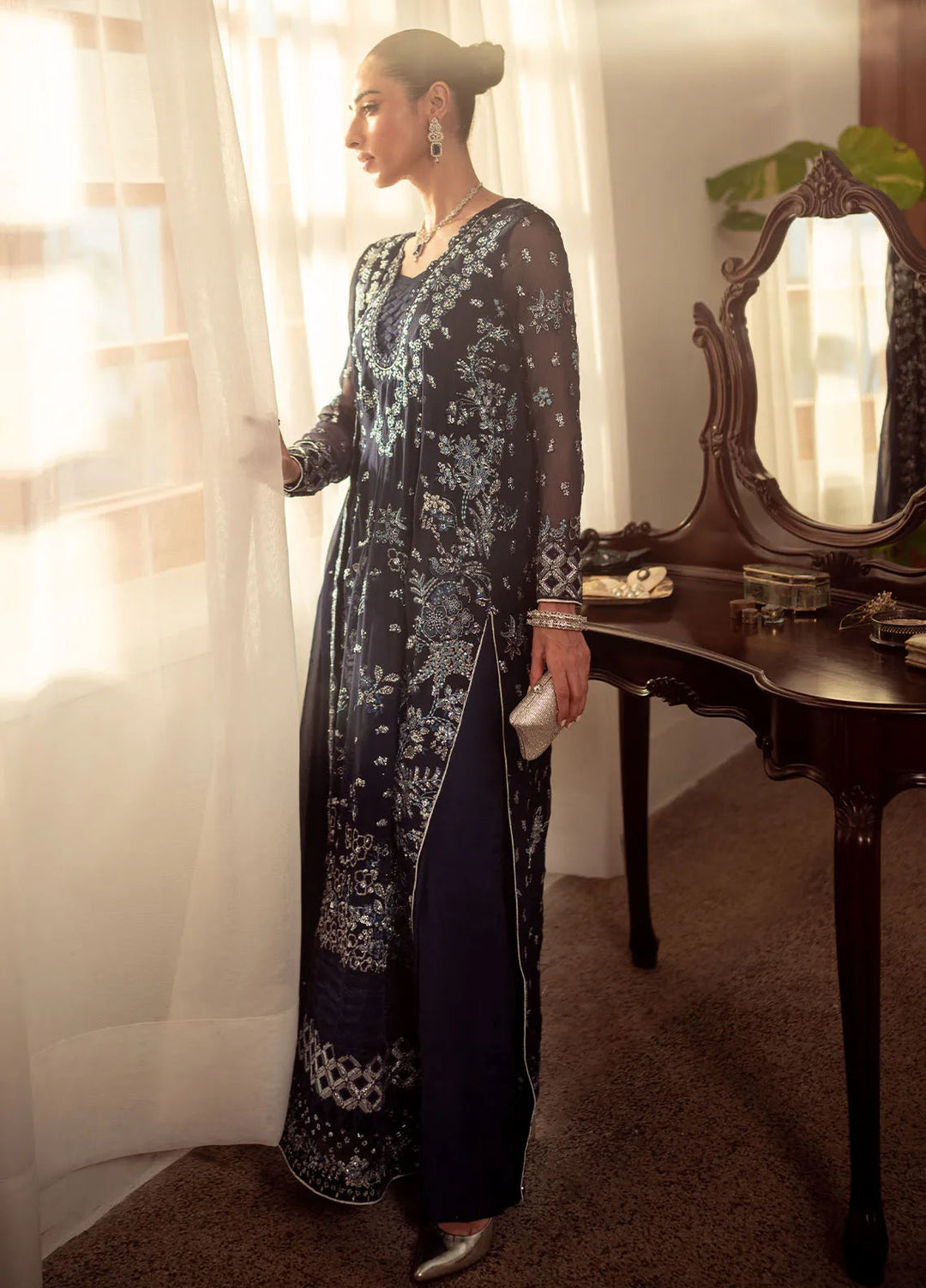 Dastaan By Neeshay Embroidered Chiffon Suit Unstitched 3 Piece NSH24DL Neelam - Formal Collection