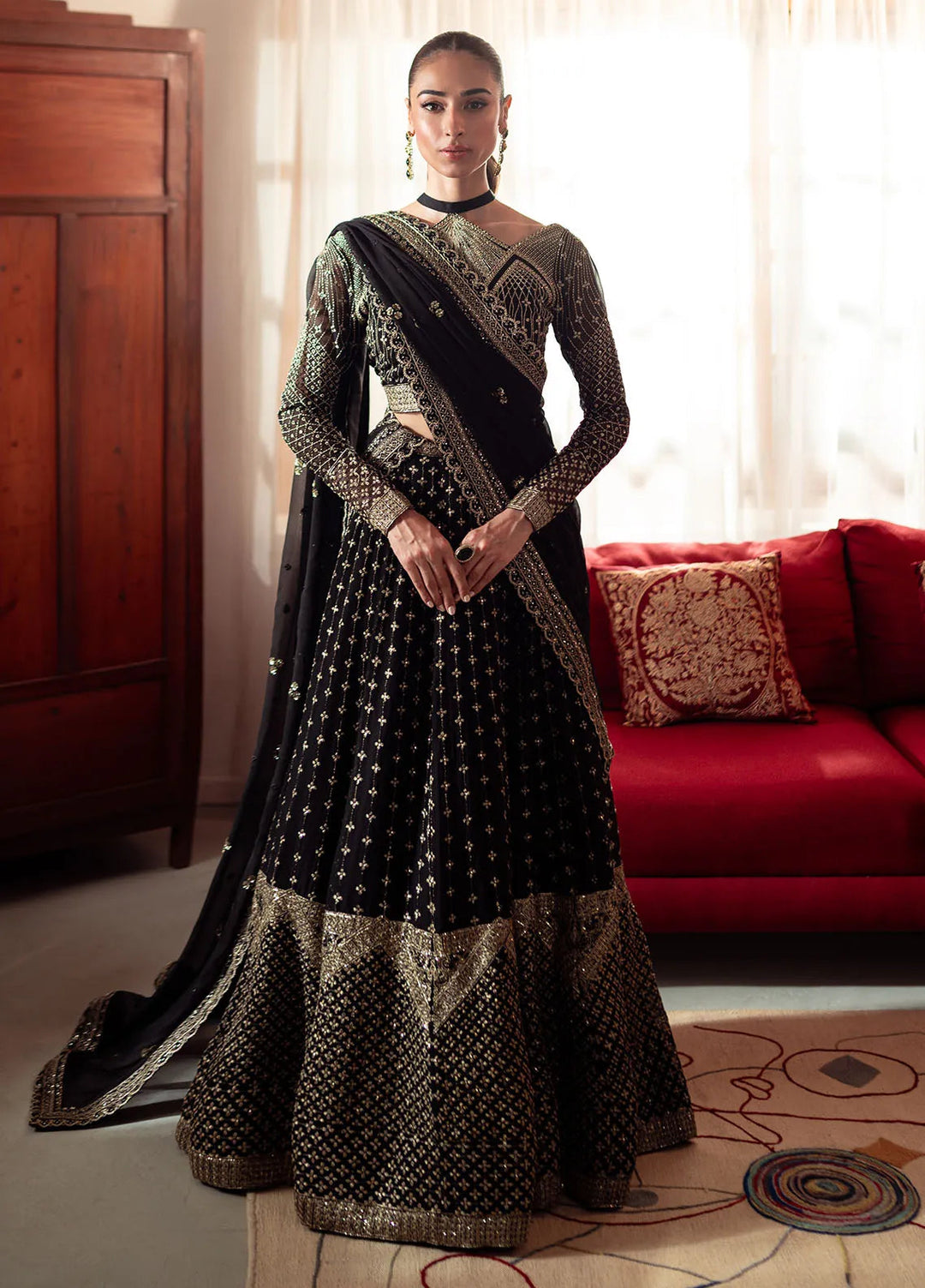 Dastaan By Neeshay Embroidered Chiffon Suit Unstitched 3 Piece NSH24DL Sunehri - Formal Collection