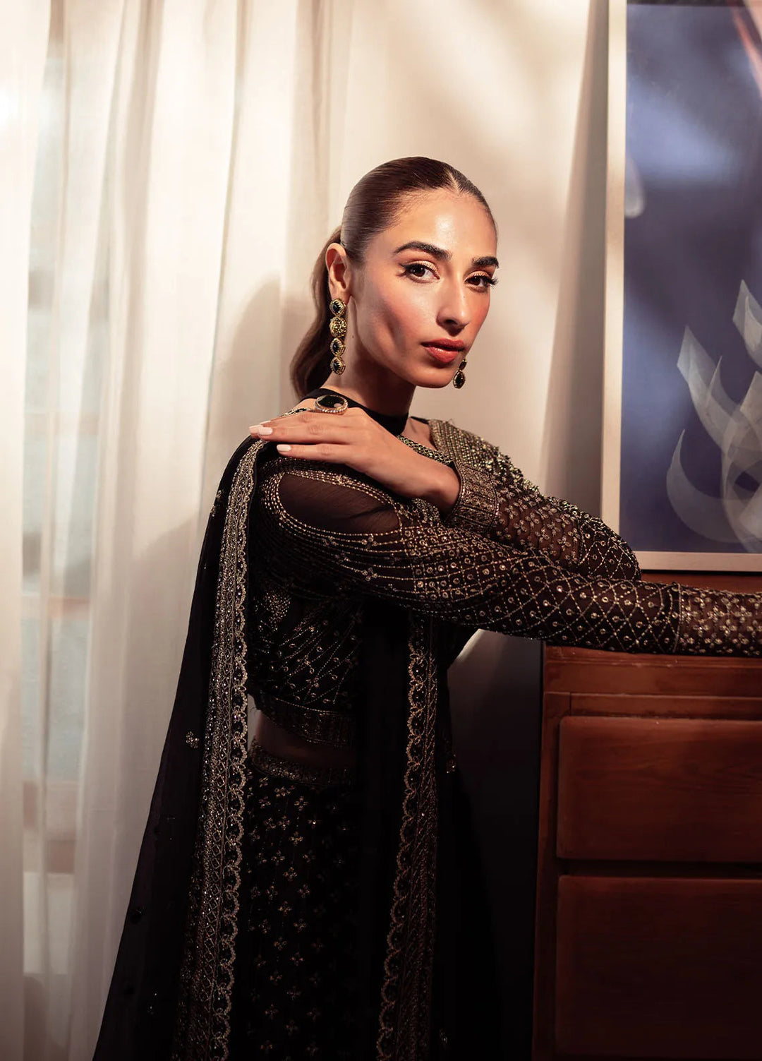 Dastaan By Neeshay Embroidered Chiffon Suit Unstitched 3 Piece NSH24DL Sunehri - Formal Collection