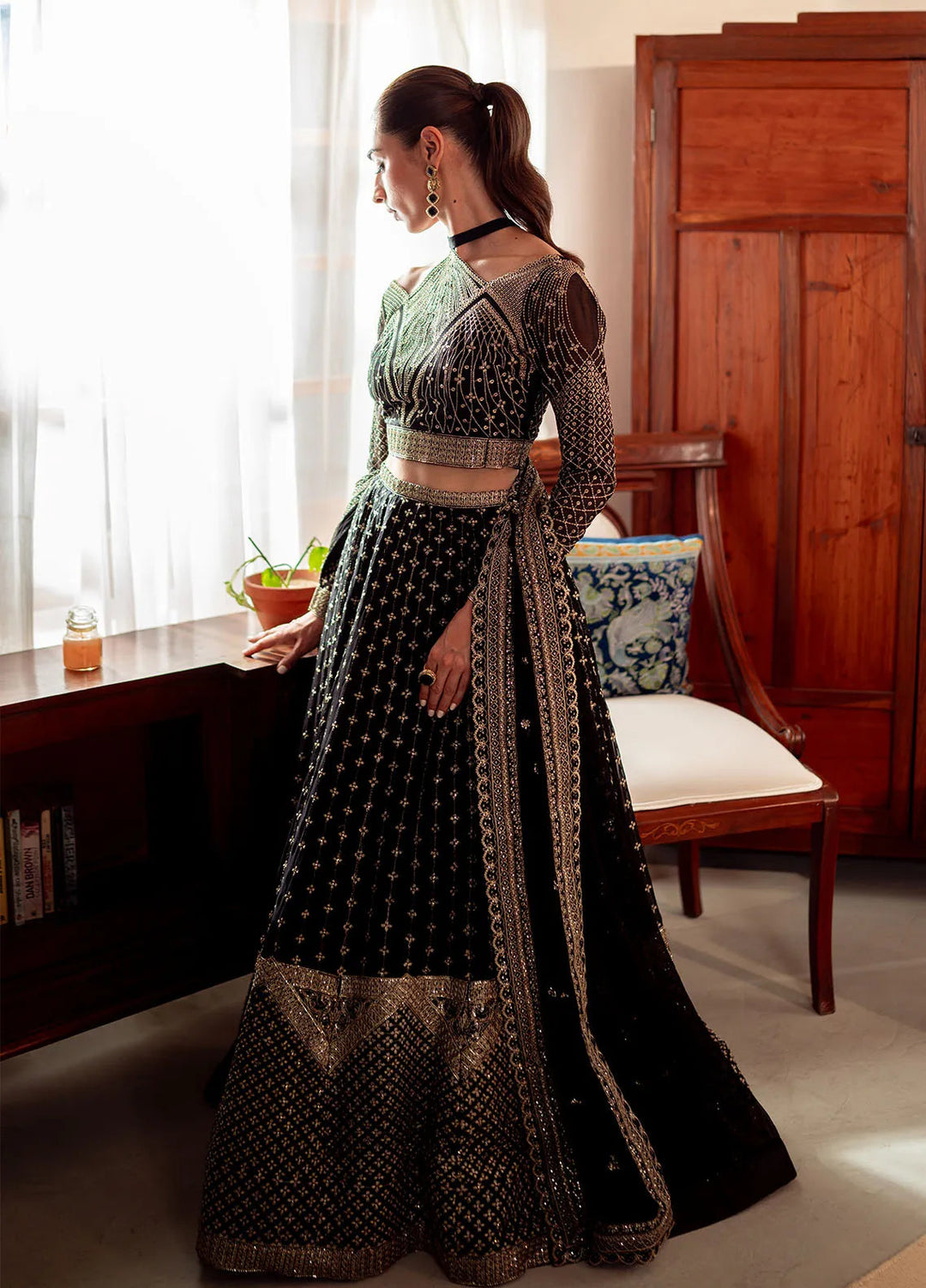 Dastaan By Neeshay Embroidered Chiffon Suit Unstitched 3 Piece NSH24DL Sunehri - Formal Collection