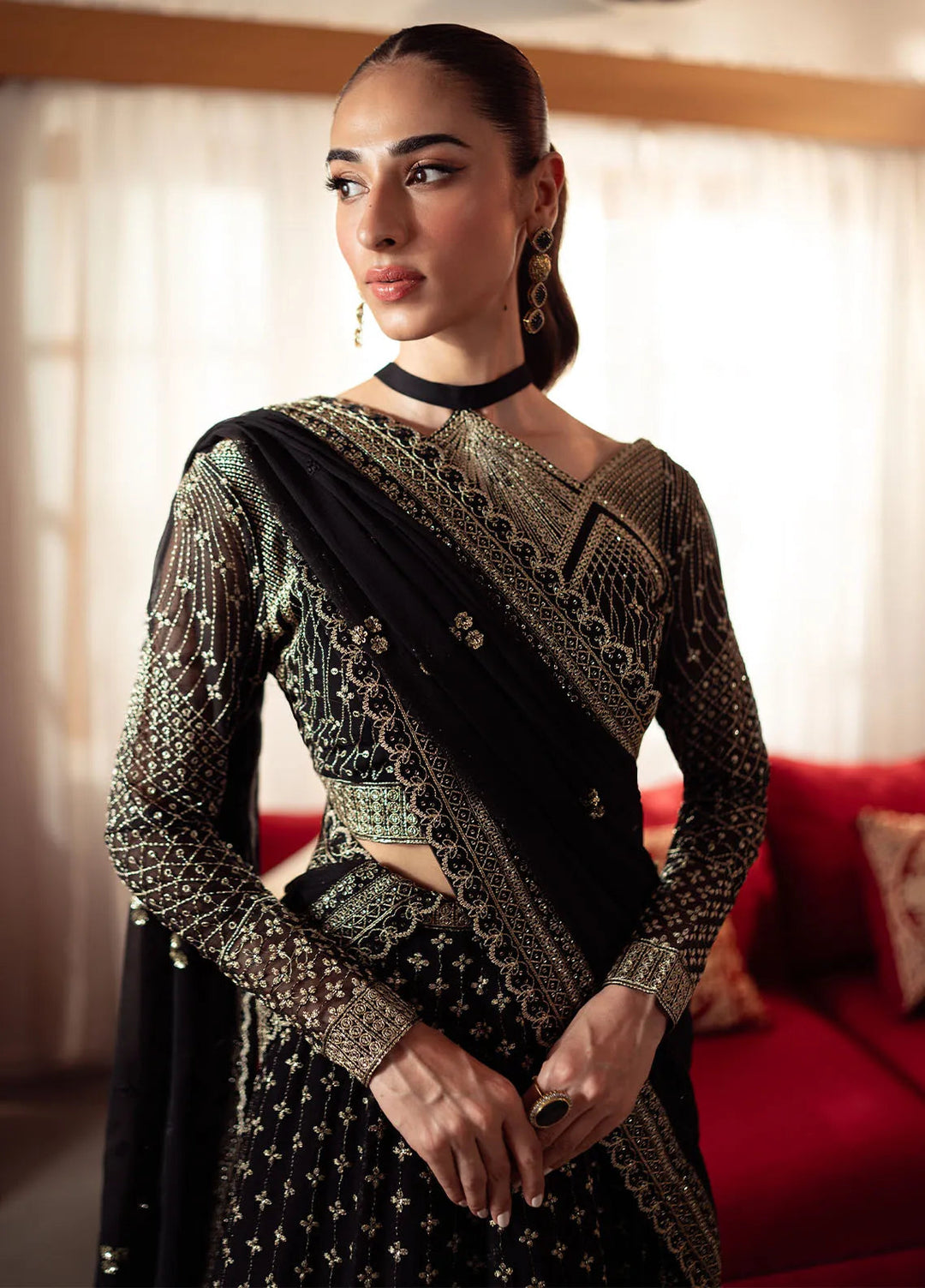 Dastaan By Neeshay Embroidered Chiffon Suit Unstitched 3 Piece NSH24DL Sunehri - Formal Collection