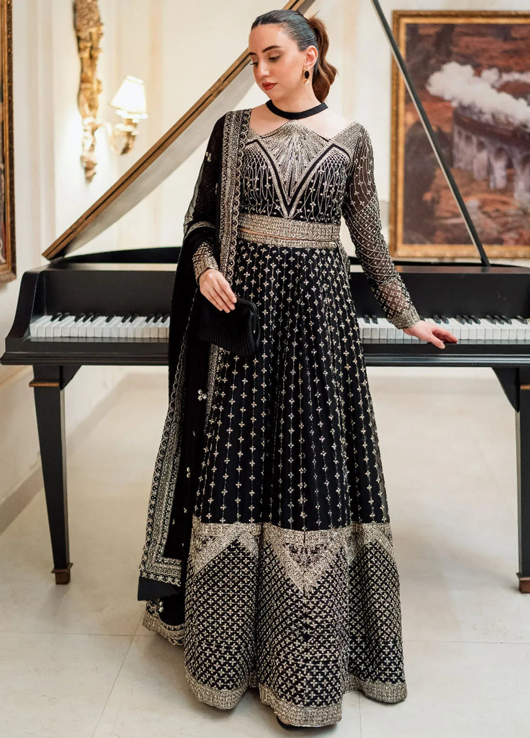 Dastaan By Neeshay Embroidered Chiffon Suit Unstitched 3 Piece NSH24DL Sunehri - Formal Collection