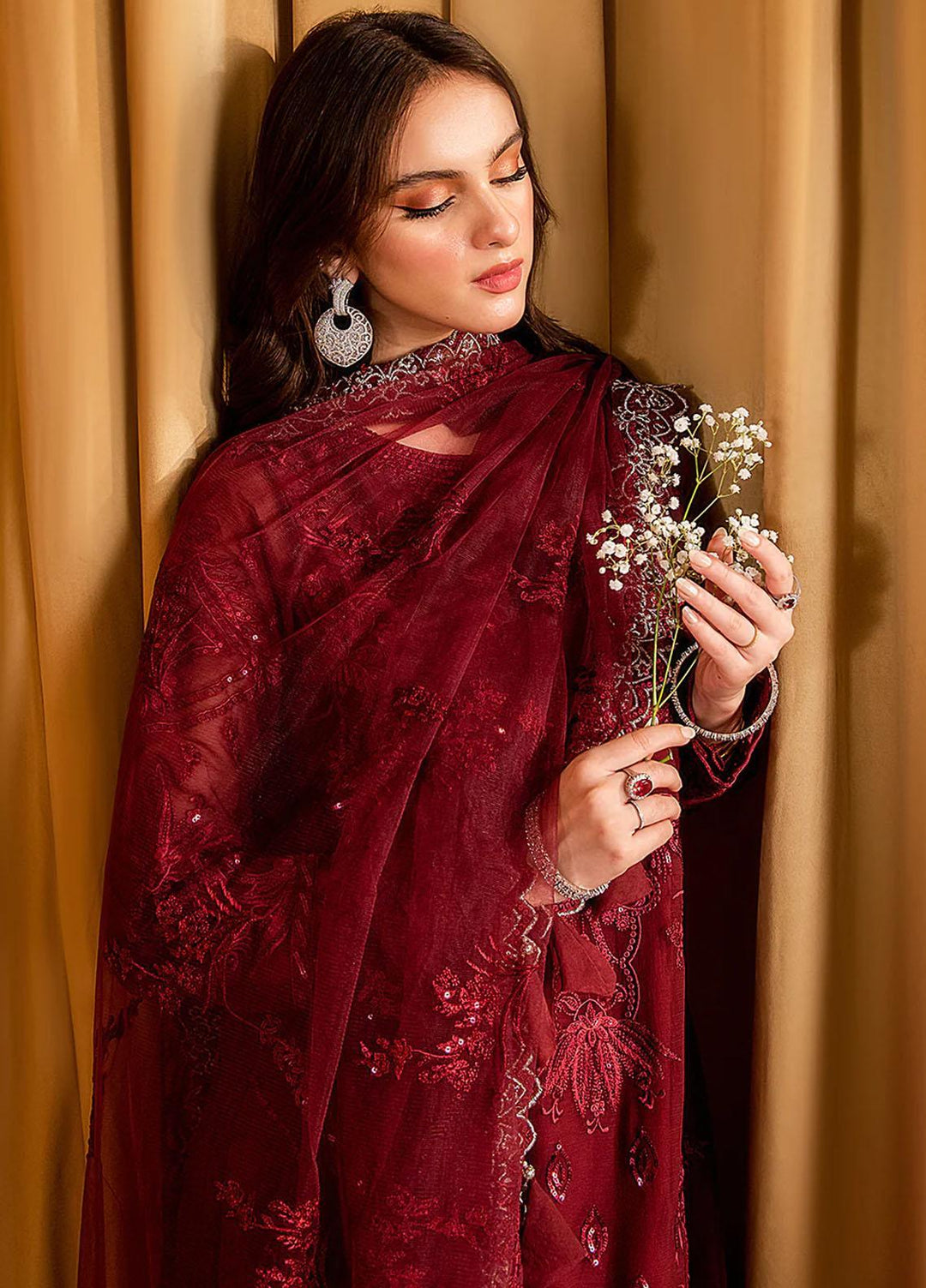 Dastaan By Neeshay Embroidered Chiffon Suits Unstitched 3 Piece NSH23D Saraab - Festive Collection