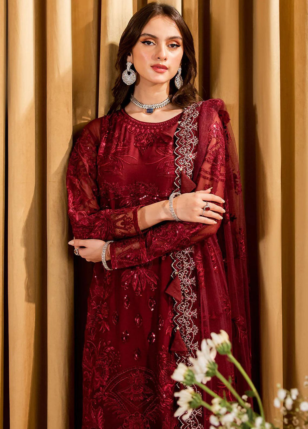 Dastaan By Neeshay Embroidered Chiffon Suits Unstitched 3 Piece NSH23D Saraab - Festive Collection