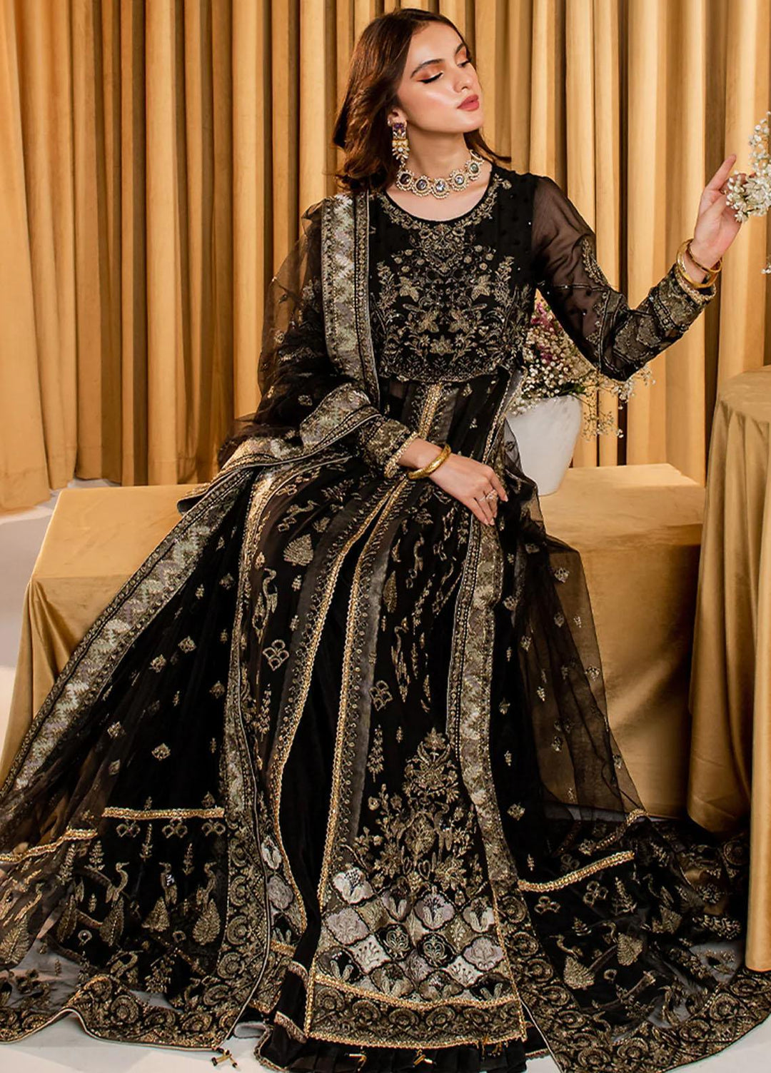 Dastaan By Neeshay Embroidered Chiffon Suits Unstitched 3 Piece NSH23D Noor e shab - Festive Collection