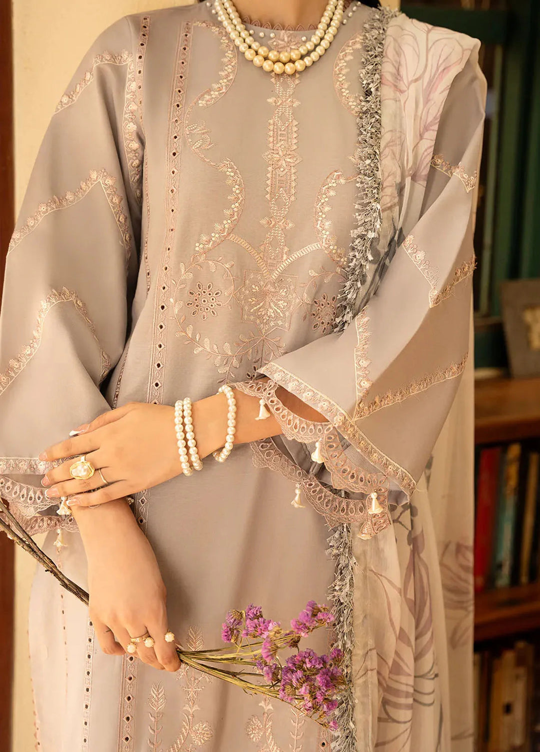 Dastak by Izel Embroidered Lawn Suits Unstitched 3 Piece IZL25D Saaye - Summer Collection