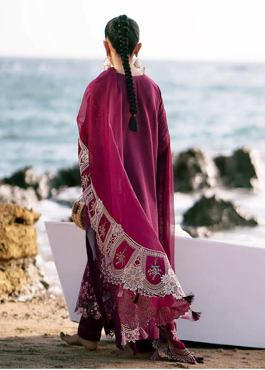 Dastan by AJR Embroidered Lawn Suits Unstitched 3 Piece AJR25D ALL-02 Cheery Wine - Luxury Collection