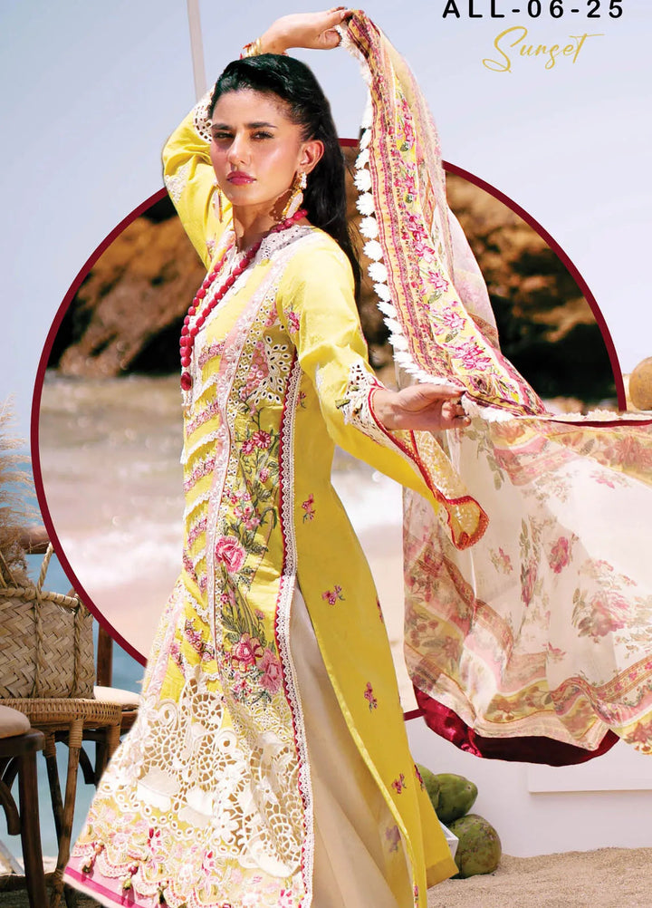Dastan by AJR Embroidered Lawn Suits Unstitched 3 Piece AJR25D ALL-06 Sunset - Luxury Collection