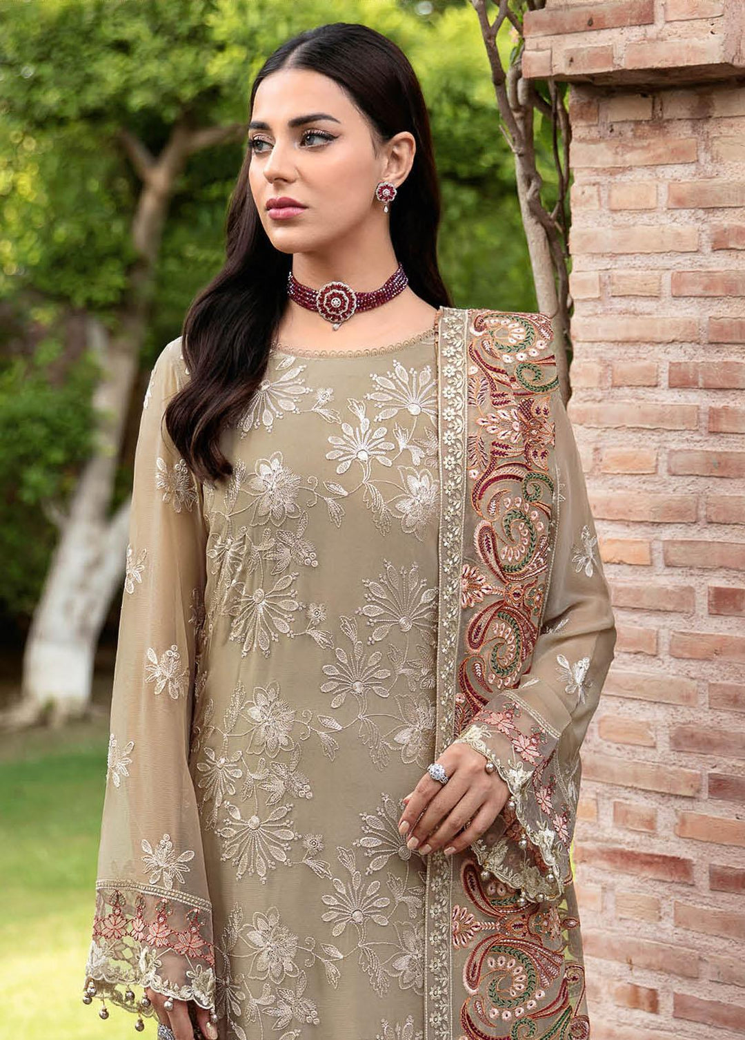 Dastan By Ramsha Embroidered Chiffon Suits Unstitched 3 Piece RSH23D T-101 - Luxury Collection
