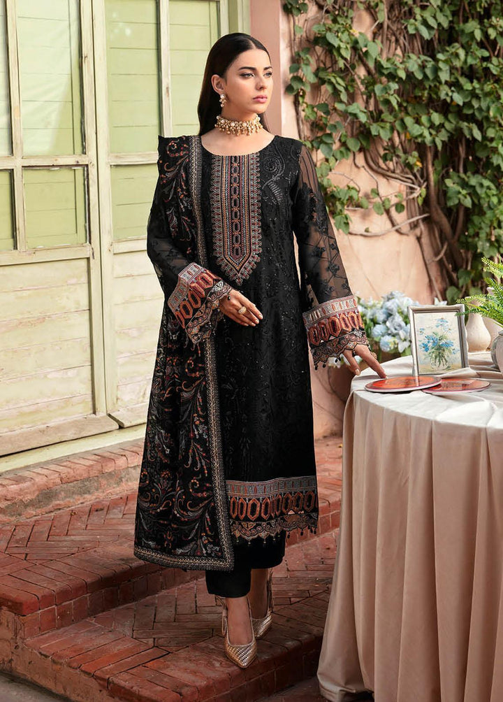Dastan By Ramsha Embroidered Chiffon Suits Unstitched 3 Piece RSH23D T-102 - Luxury Collection