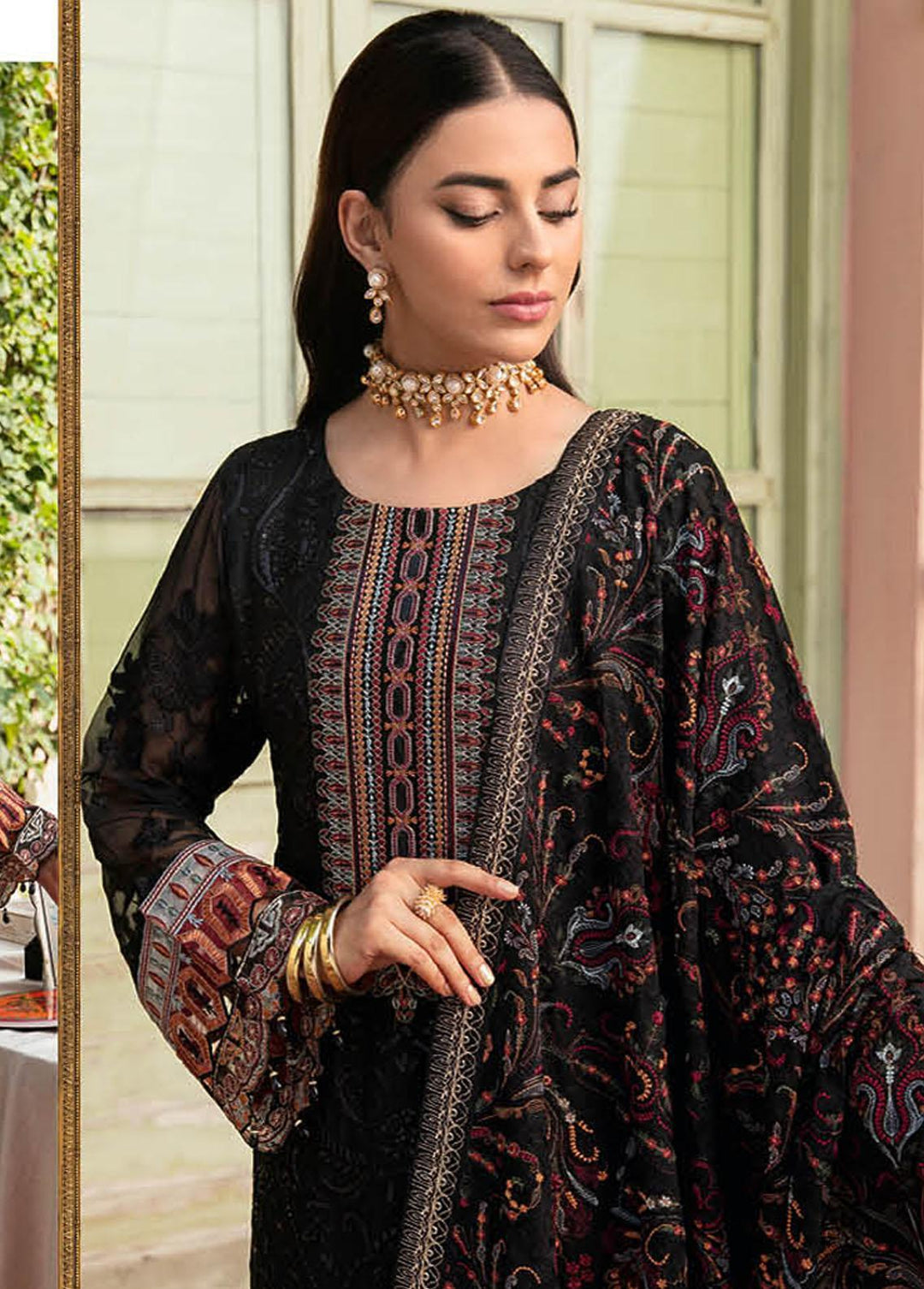 Dastan By Ramsha Embroidered Chiffon Suits Unstitched 3 Piece RSH23D T-102 - Luxury Collection