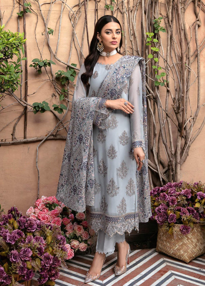 Dastan By Ramsha Embroidered Chiffon Suits Unstitched 3 Piece RSH23D T-103 - Luxury Collection
