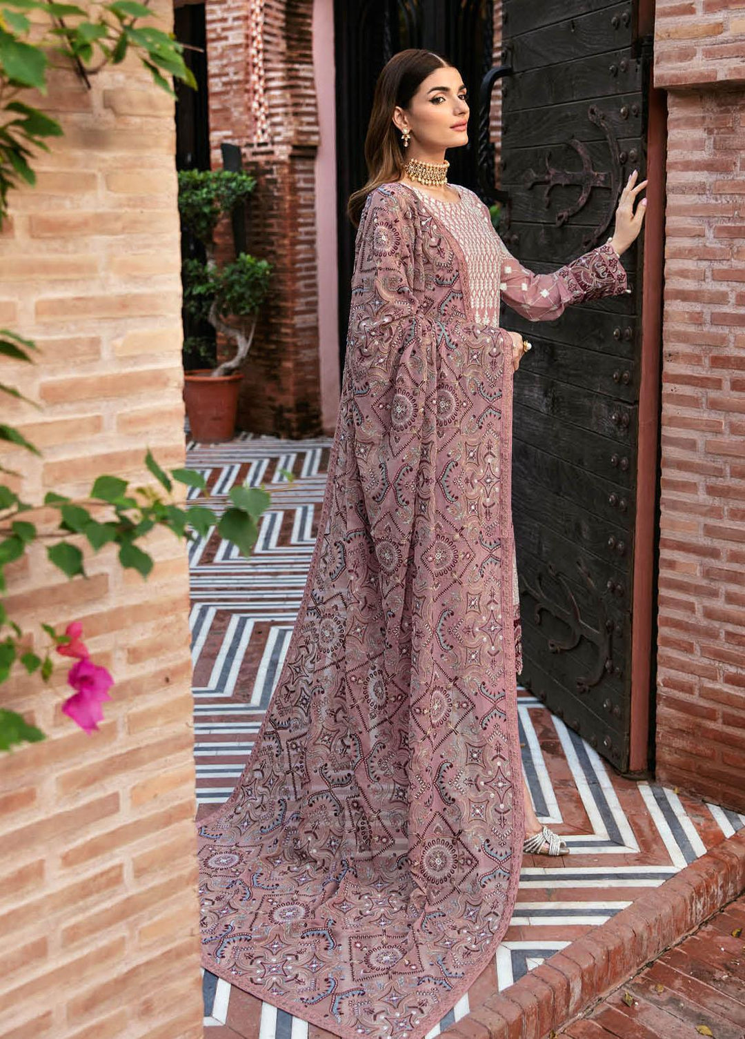 Dastan By Ramsha Embroidered Chiffon Suits Unstitched 3 Piece RSH23D T-104 - Luxury Collection