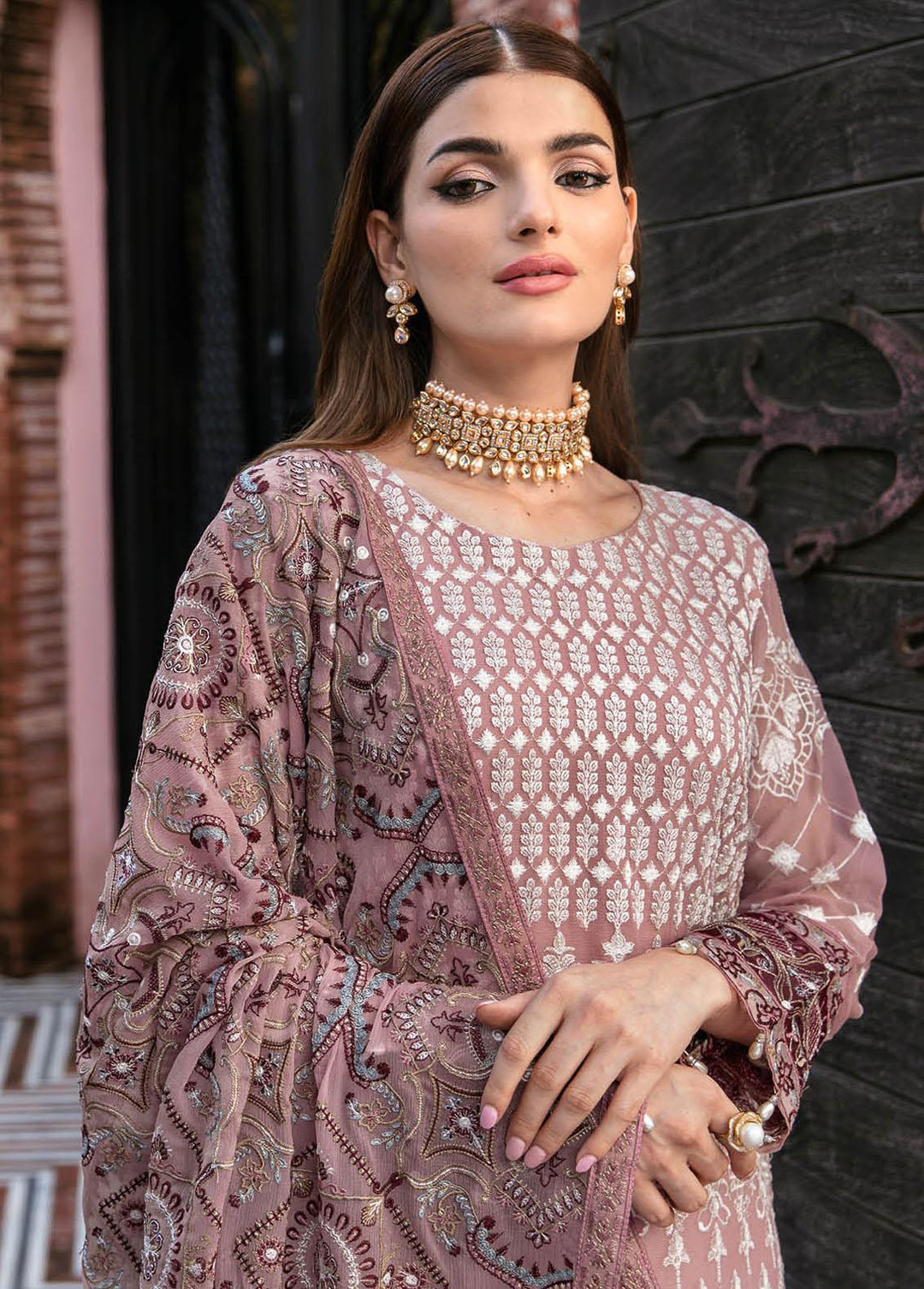 Dastan By Ramsha Embroidered Chiffon Suits Unstitched 3 Piece RSH23D T-104 - Luxury Collection