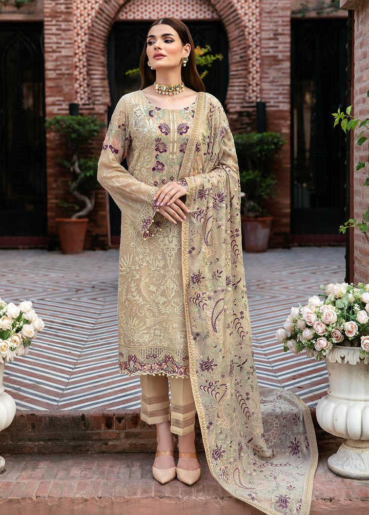 Dastan By Ramsha Embroidered Chiffon Suits Unstitched 3 Piece RSH23D T-105 - Luxury Collection
