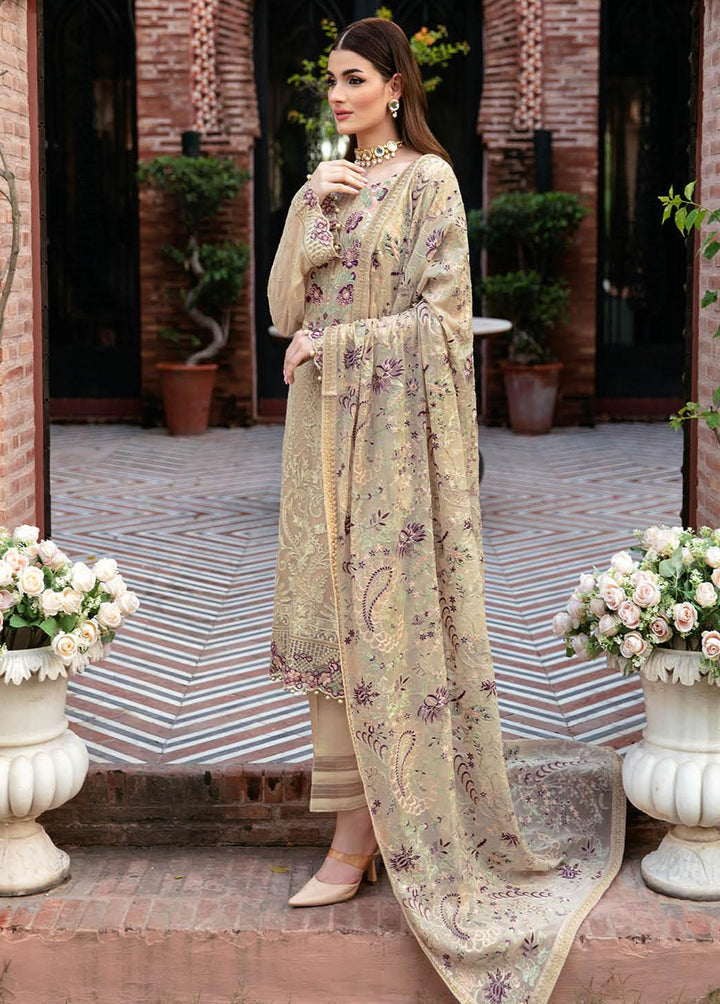 Dastan By Ramsha Embroidered Chiffon Suits Unstitched 3 Piece RSH23D T-105 - Luxury Collection