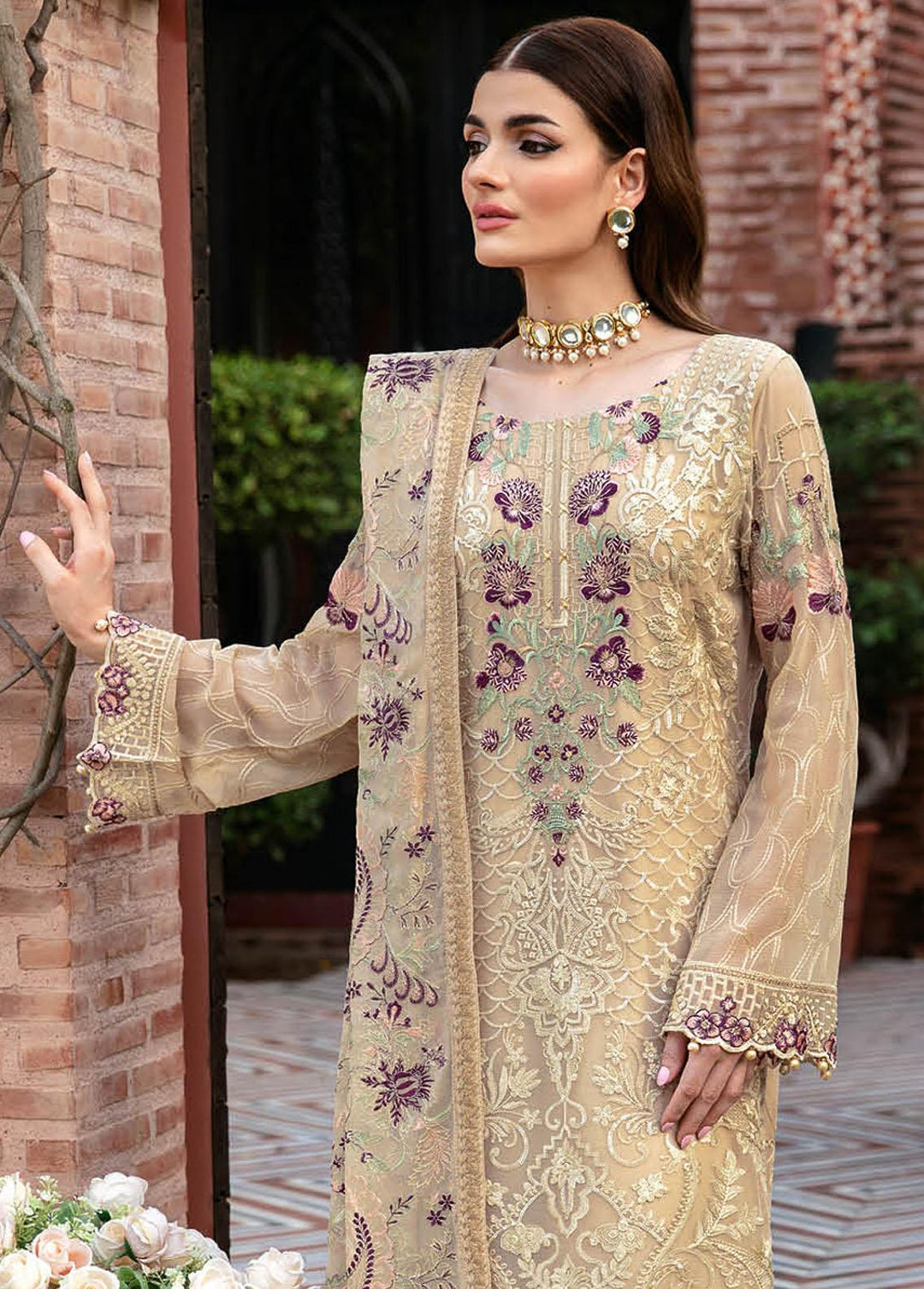 Dastan By Ramsha Embroidered Chiffon Suits Unstitched 3 Piece RSH23D T-105 - Luxury Collection
