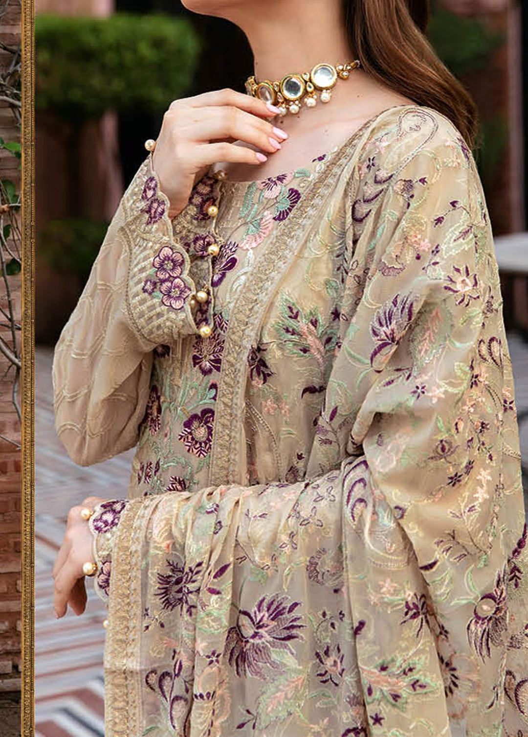 Dastan By Ramsha Embroidered Chiffon Suits Unstitched 3 Piece RSH23D T-105 - Luxury Collection
