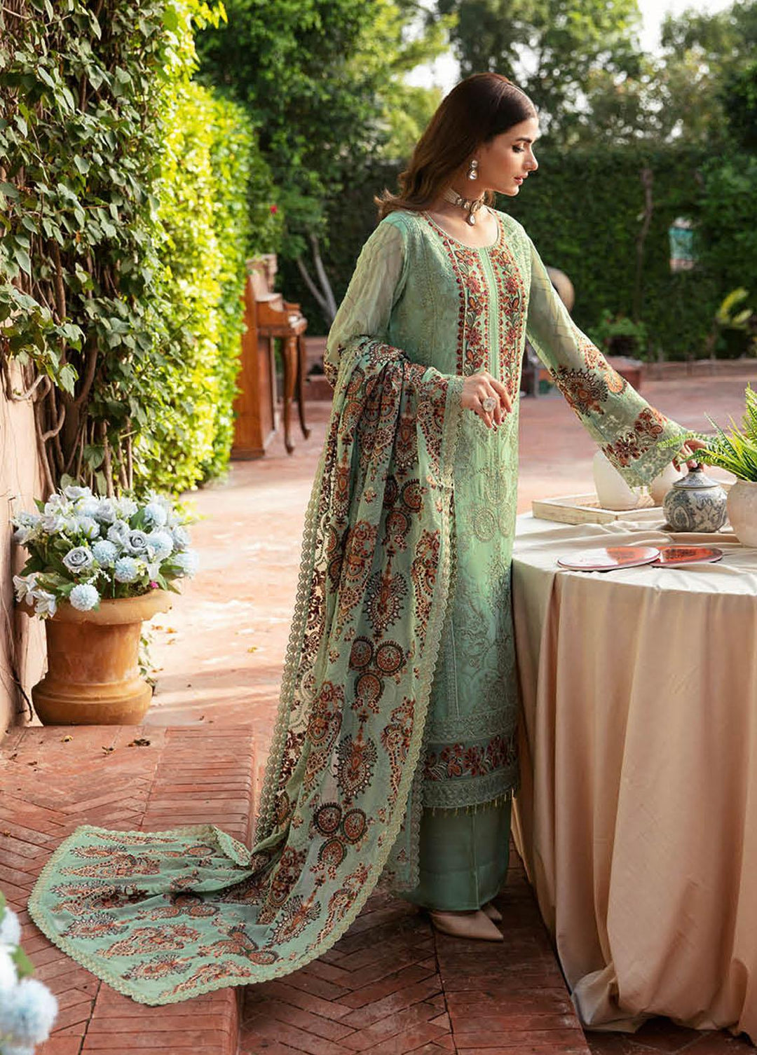 Dastan By Ramsha Embroidered Chiffon Suits Unstitched 3 Piece RSH23D T-106 - Luxury Collection