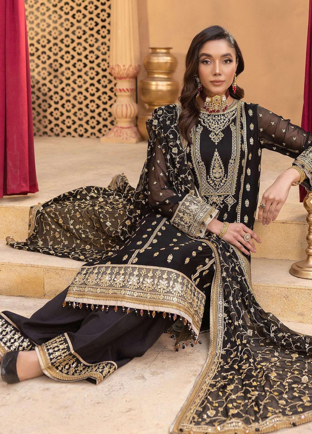 Dastgah By Neeshay Embroidered Chiffon Suits Unstitched 3 Piece NSH24DG Leila - Festive Collection