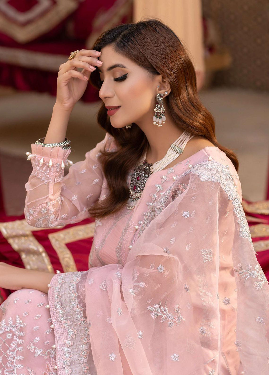 Dastgah By Neeshay Embroidered Organza Suits Unstitched 3 Piece NSH24DG Mehr - Festive Collection