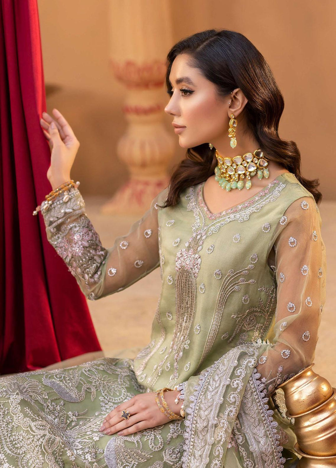 Dastgah By Neeshay Embroidered Organza Suits Unstitched 3 Piece NSH24DG Rang-e-Bahar - Festive Collection