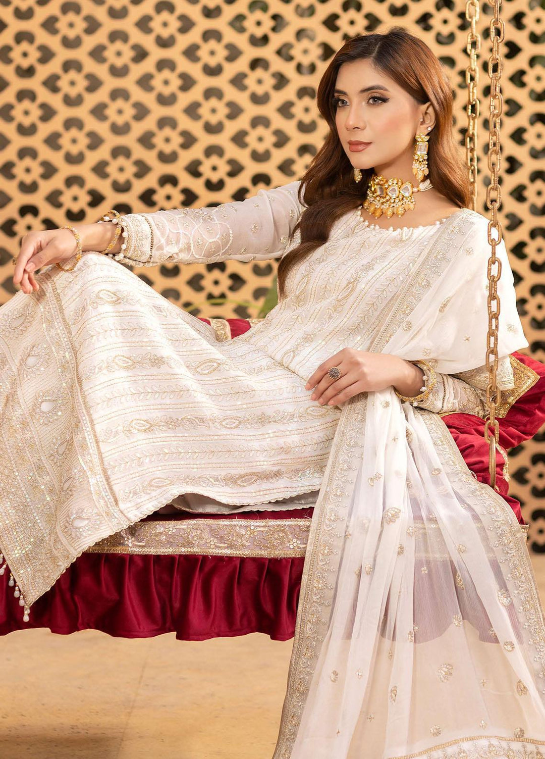 Dastgah By Neeshay Embroidered Chiffon Suits Unstitched 3 Piece NSH24DG Shabnam - Festive Collection