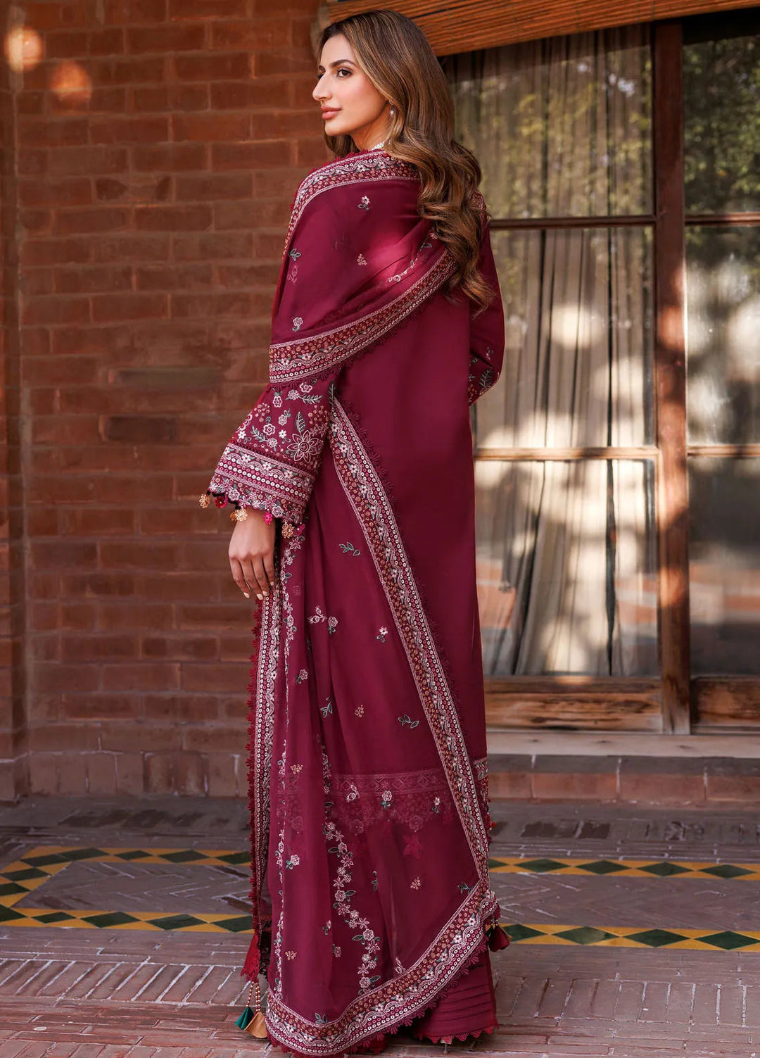 Dastoor By Farasha Embroidered Lawn Suit Unstitched 3 Piece FSH24E D1-Ruby Glam - Summer Collection