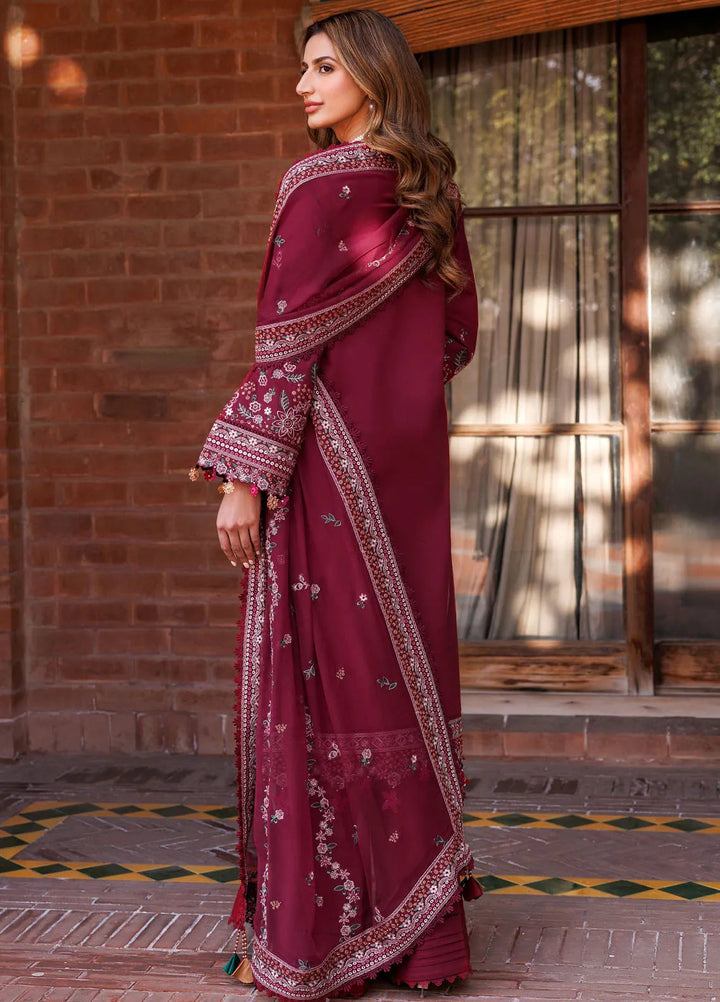 Dastoor By Farasha Embroidered Lawn Suit Unstitched 3 Piece FSH24E D1-Ruby Glam - Summer Collection