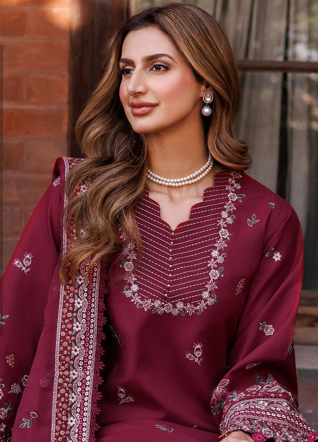 Dastoor By Farasha Embroidered Lawn Suit Unstitched 3 Piece FSH24E D1-Ruby Glam - Summer Collection